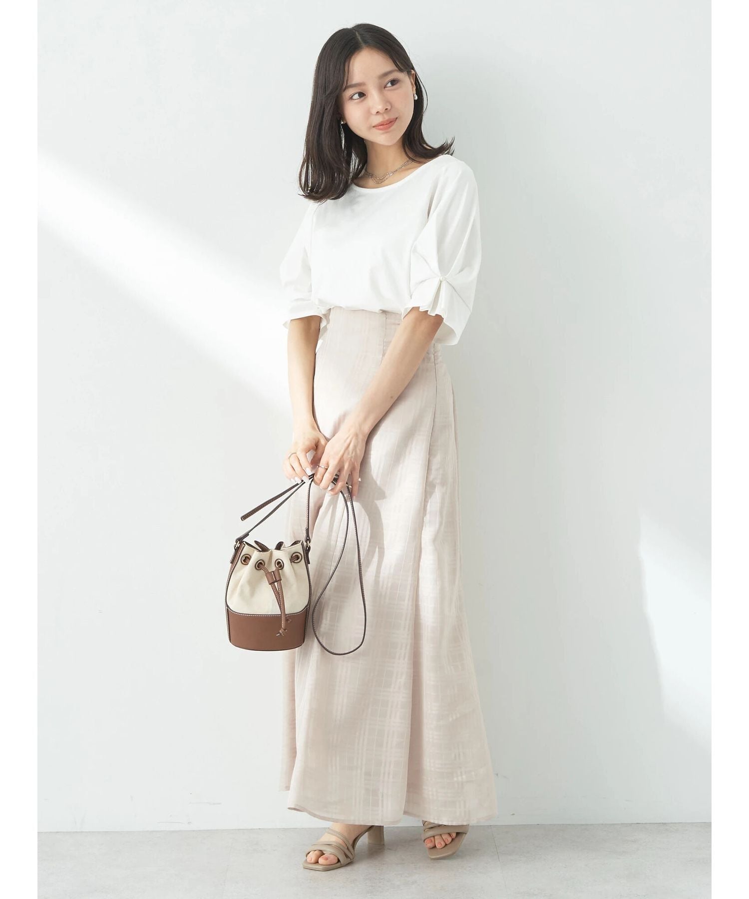 アースミュージックアンドエコロジー earth music&ecology シアーチェックフレアスカート （アイボリー） アイボリー