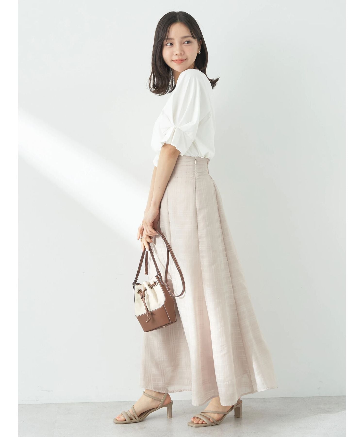 アースミュージックアンドエコロジー earth music&ecology シアーチェックフレアスカート （アイボリー） アイボリー