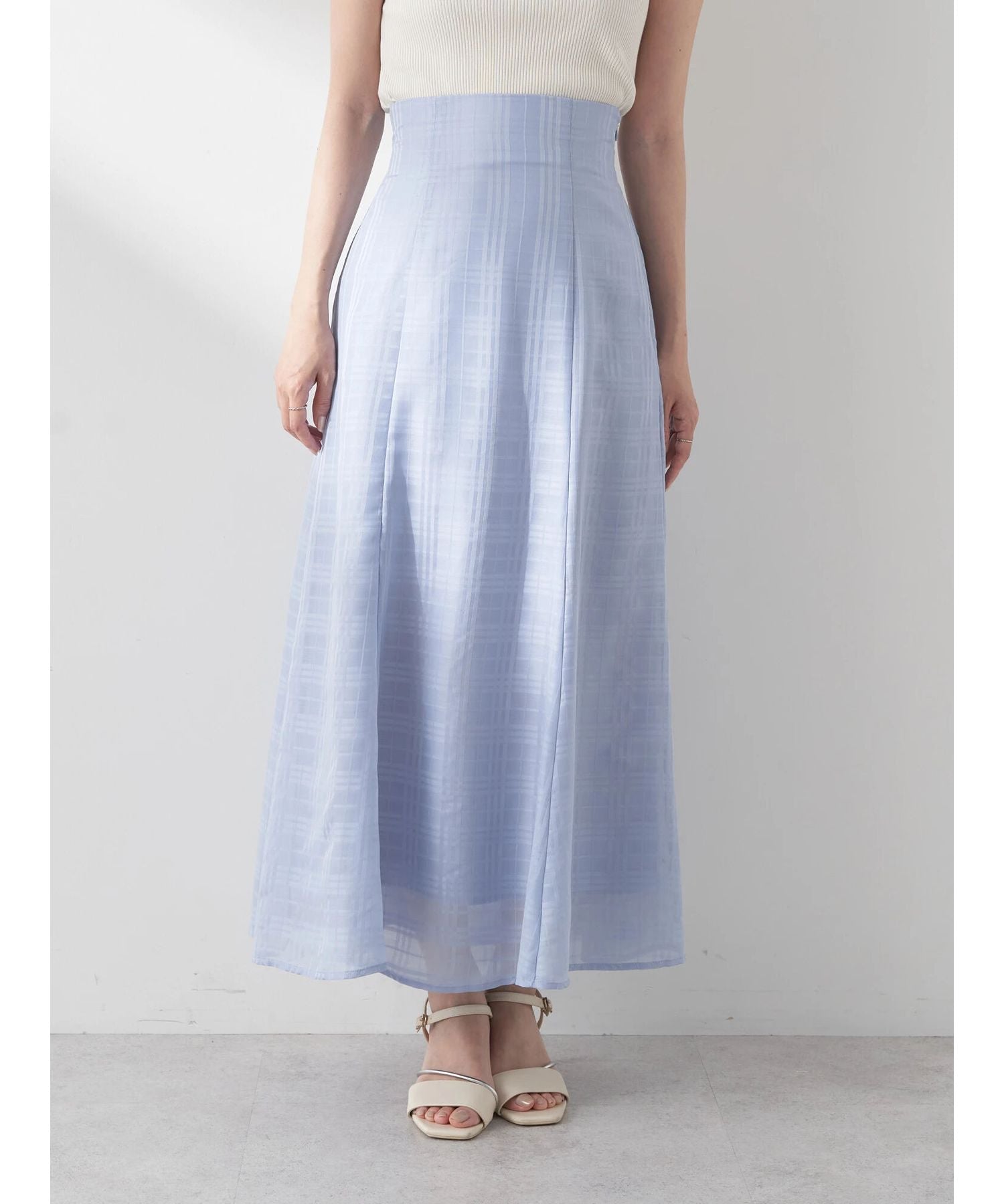 アースミュージックアンドエコロジー earth music&ecology シアーチェックフレアスカート （アイボリー） アイボリー