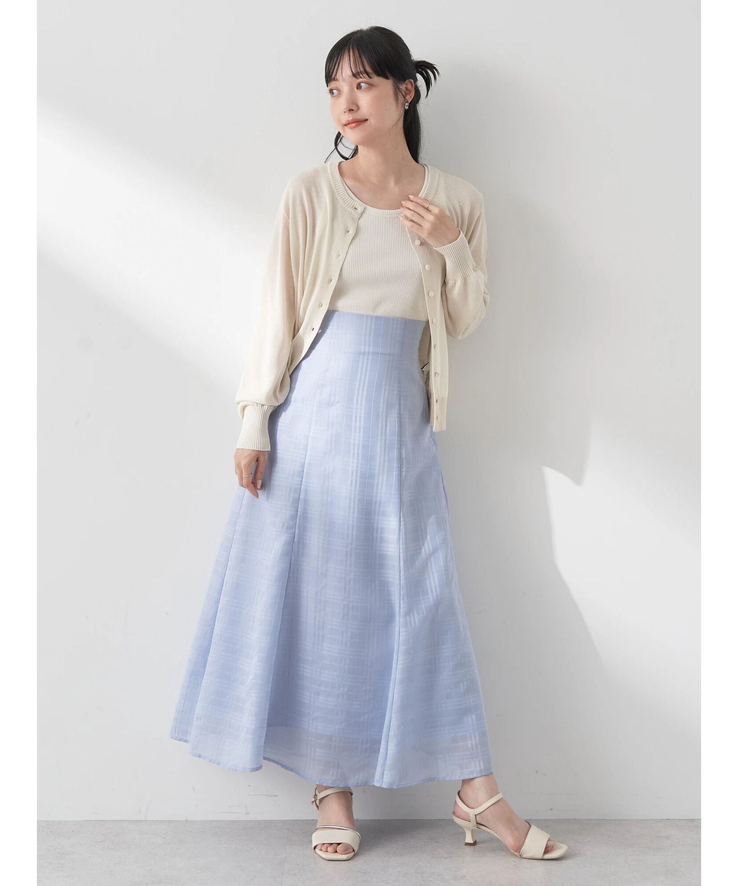 アースミュージックアンドエコロジー earth music&ecology シアーチェックフレアスカート （アイボリー） アイボリー