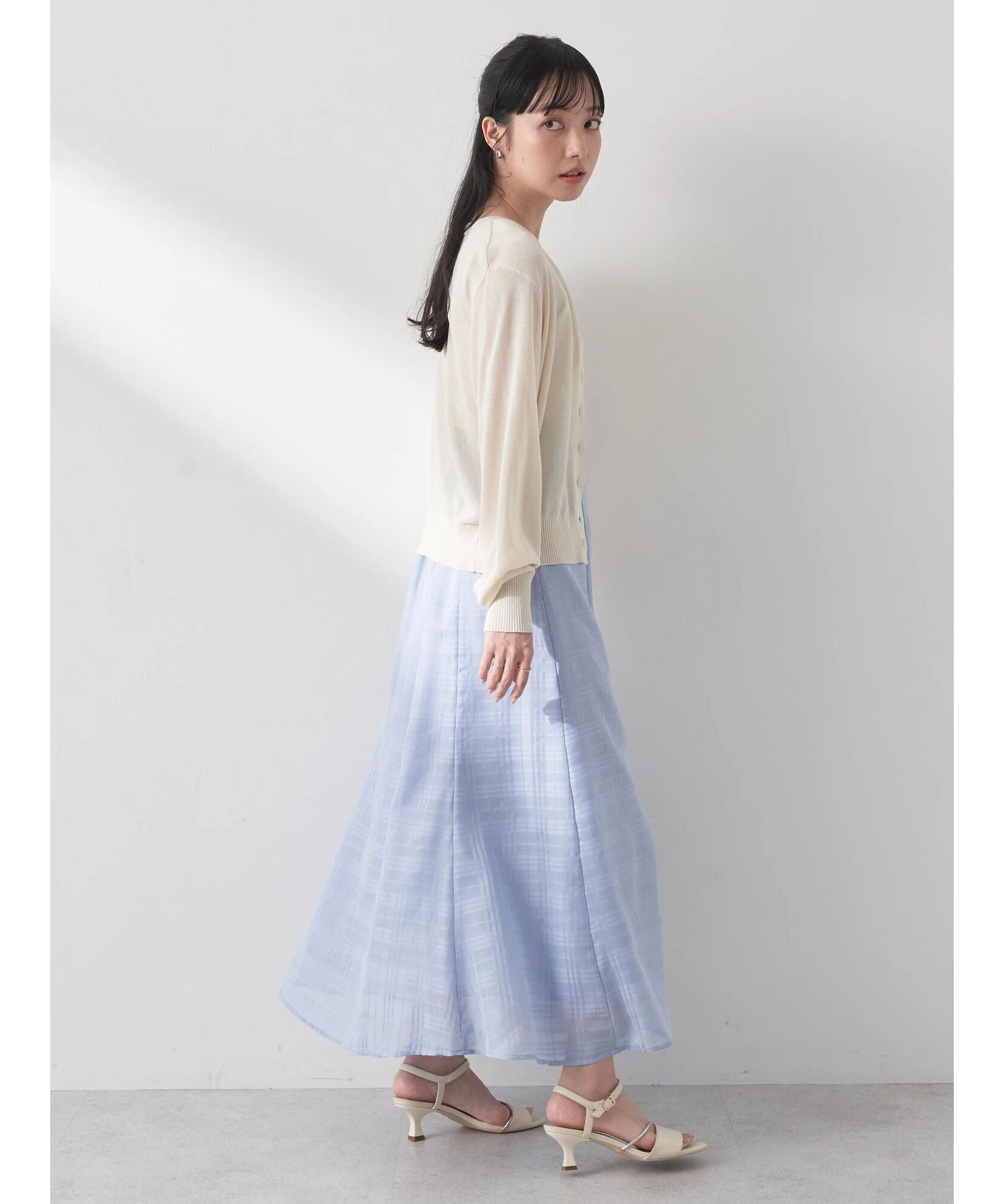 アースミュージックアンドエコロジー earth music&ecology シアーチェックフレアスカート （アイボリー） アイボリー