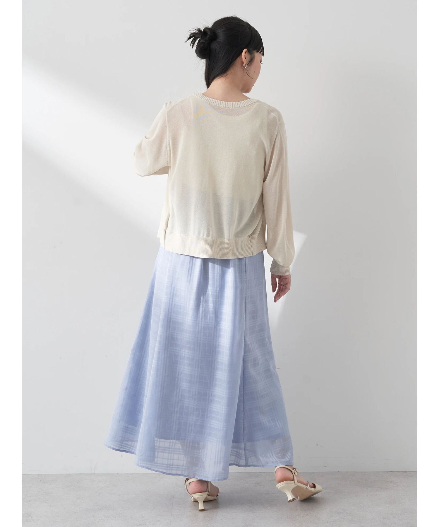 アースミュージックアンドエコロジー earth music&ecology シアーチェックフレアスカート （アイボリー） アイボリー