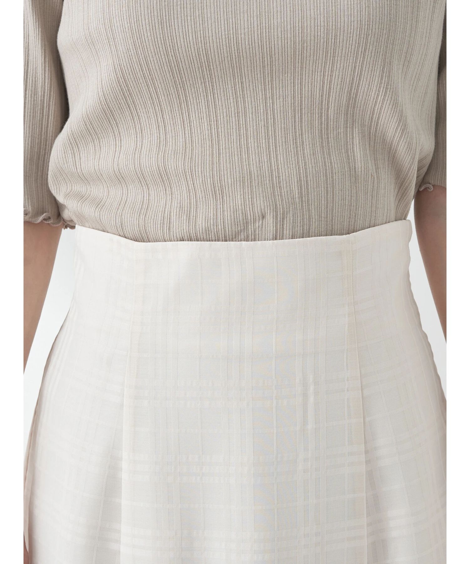 アースミュージックアンドエコロジー earth music&ecology シアーチェックフレアスカート （アイボリー） アイボリー