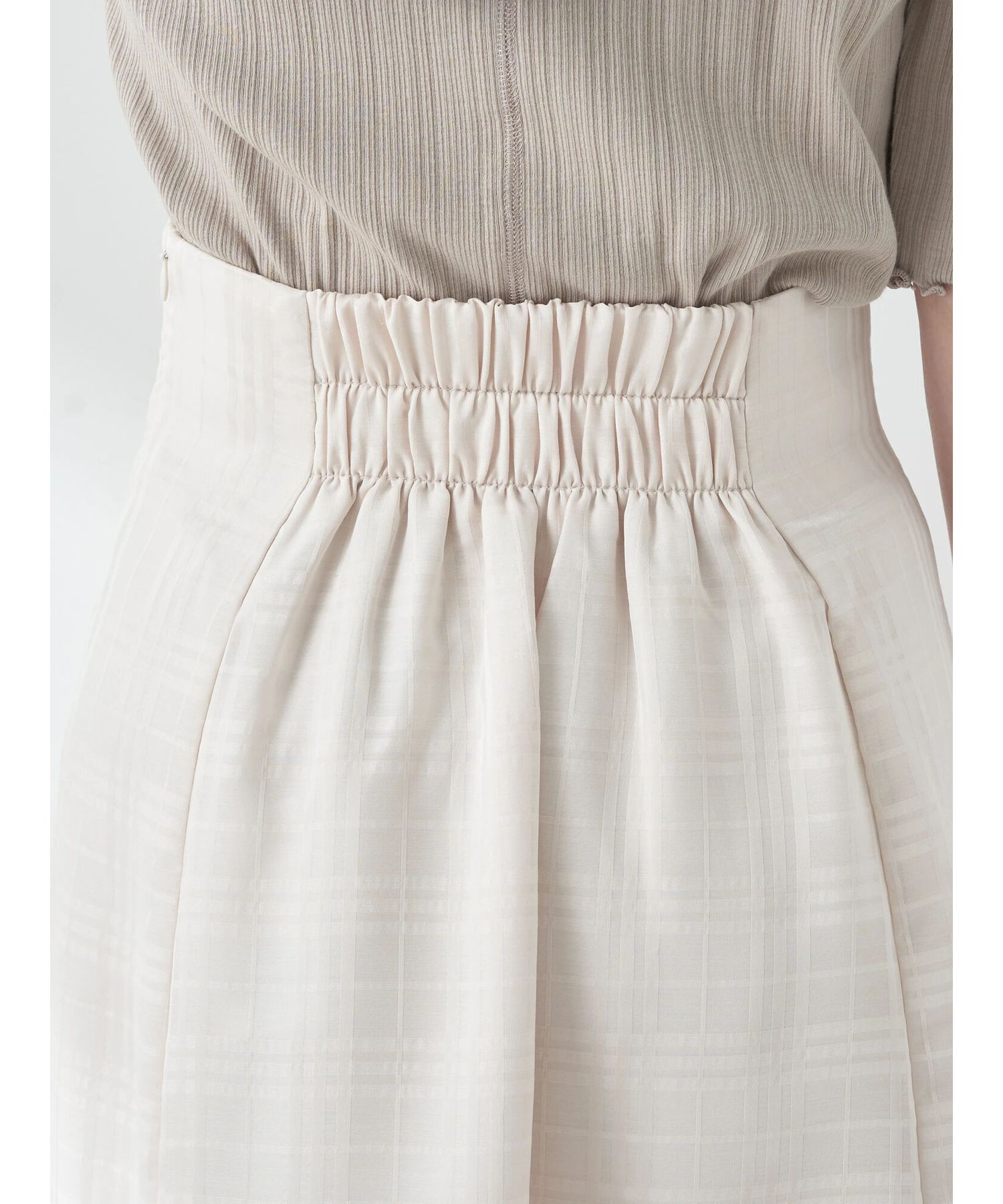 アースミュージックアンドエコロジー earth music&ecology シアーチェックフレアスカート （アイボリー） アイボリー