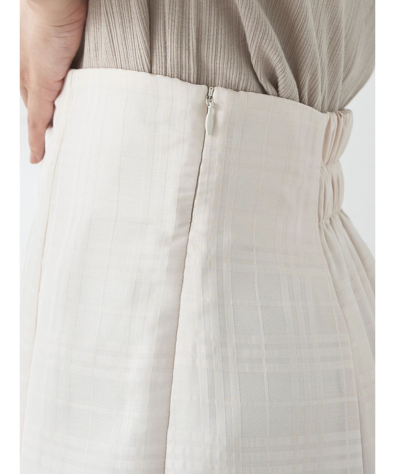 アースミュージックアンドエコロジー earth music&ecology シアーチェックフレアスカート （アイボリー） アイボリー