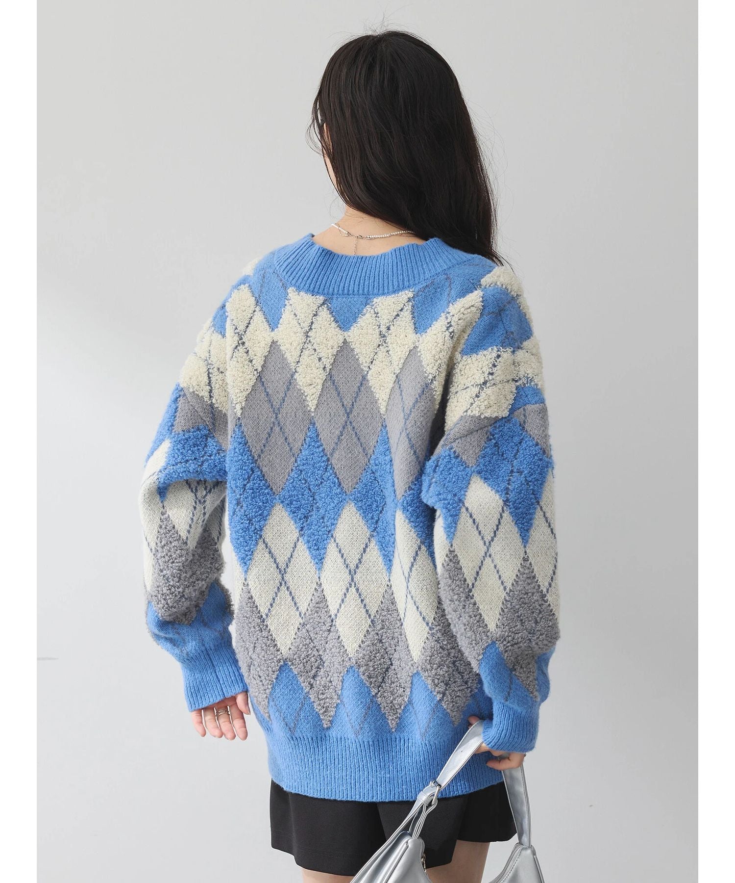 earth music&ecology loop knit argyle cardigan