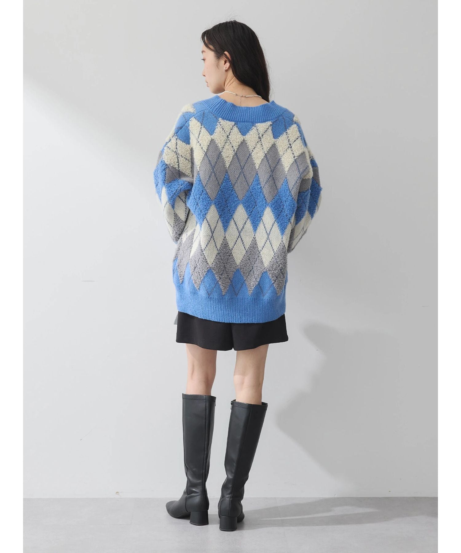 earth music&ecology loop knit argyle cardigan