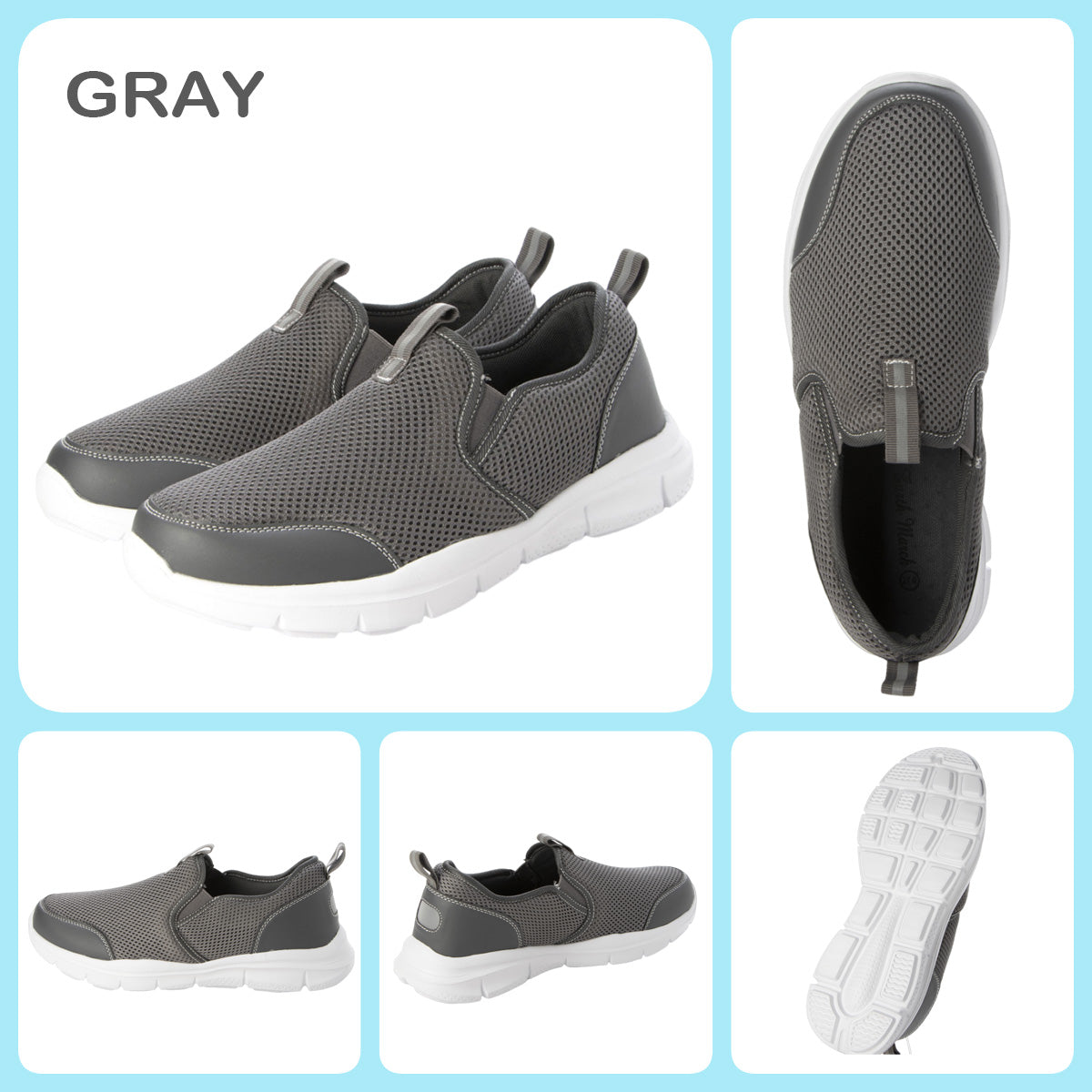 EARTH MARCH Men's Slip-On Shoes Sports Shoes Casual Shoes Mesh Material em_24250 Gray