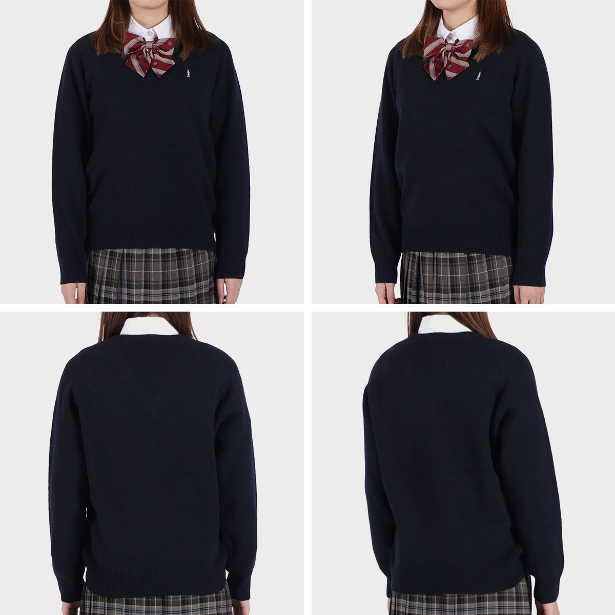 イーストボーイ EAST BOY セーター レディース 学生 制服 秋冬 秋 冬 薄手 かわいい Vネック 紺色 紺 白 ラムウール ウール 女神刺繍 長袖 スクール 定番 通学 女子 女子高生 ラムウールセーター7G 5216502 （ブラック） ブラック