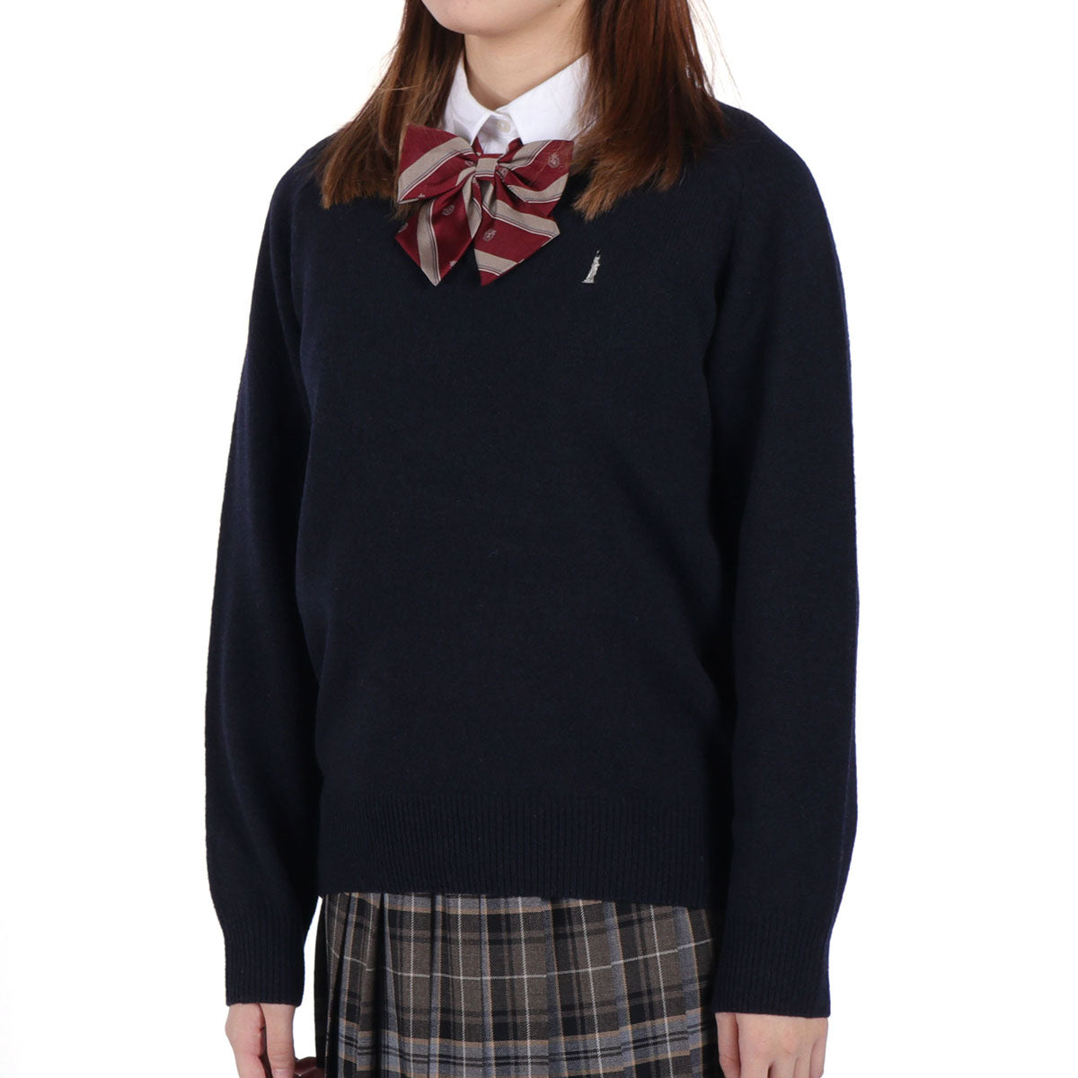 イーストボーイ EAST BOY セーター レディース 学生 制服 秋冬 秋 冬 薄手 かわいい Vネック 紺色 紺 白 ラムウール ウール 女神刺繍 長袖 スクール 定番 通学 女子 女子高生 ラムウールセーター7G 5216502 （ブラック） ブラック