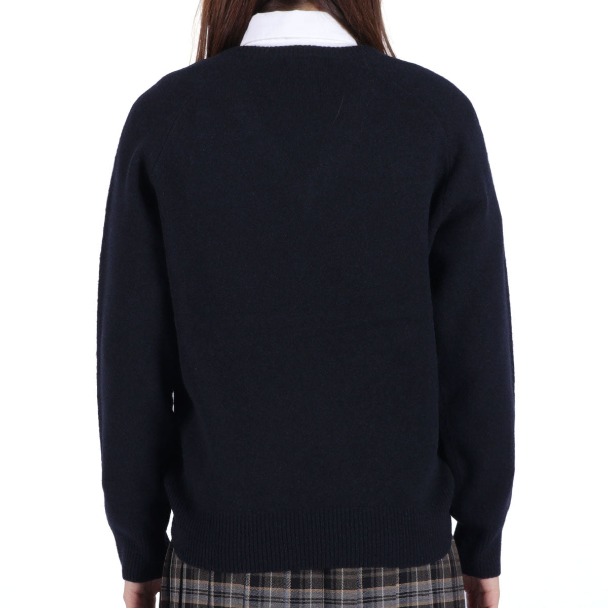 イーストボーイ EAST BOY セーター レディース 学生 制服 秋冬 秋 冬 薄手 かわいい Vネック 紺色 紺 白 ラムウール ウール 女神刺繍 長袖 スクール 定番 通学 女子 女子高生 ラムウールセーター7G 5216502 （ブラック） ブラック