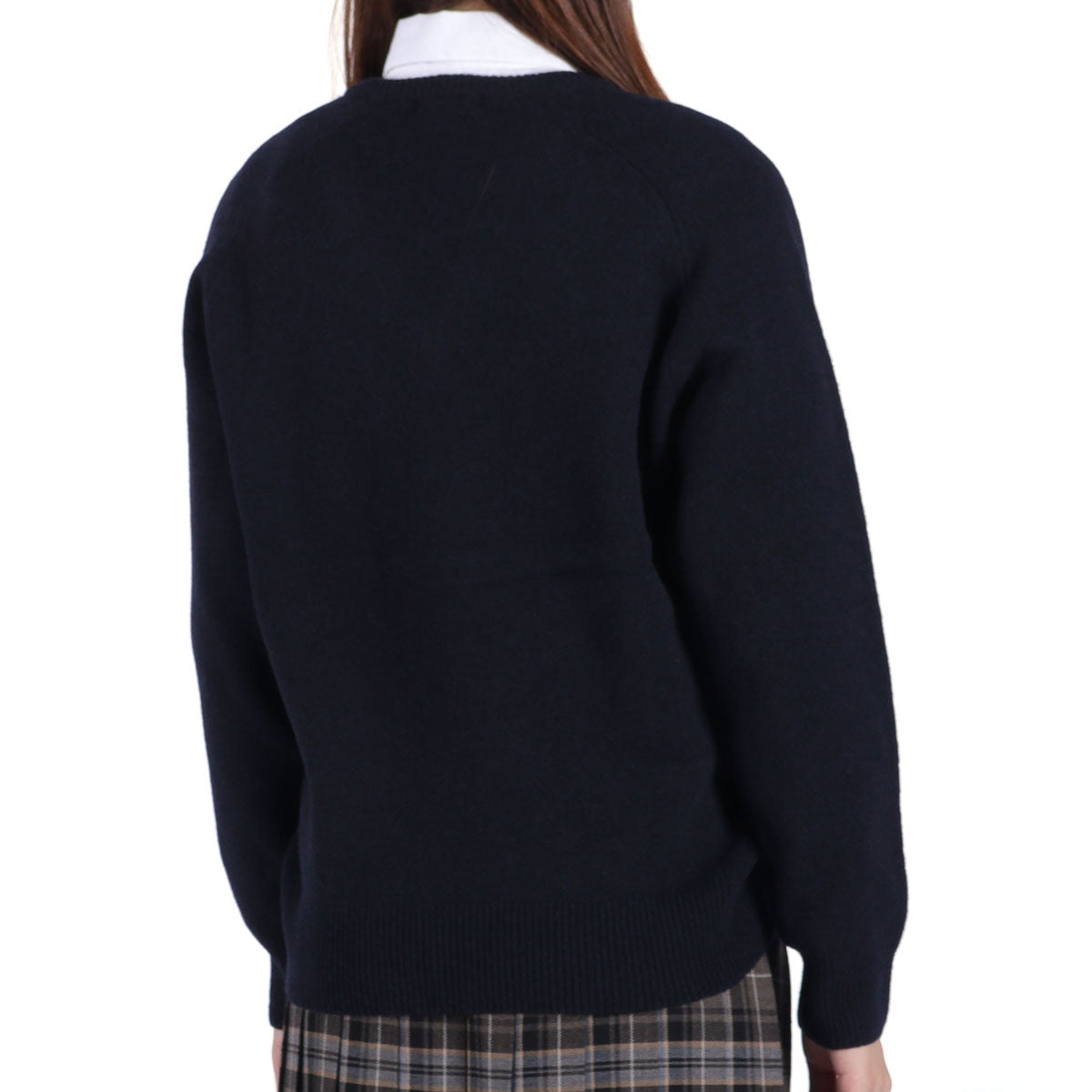 イーストボーイ EAST BOY セーター レディース 学生 制服 秋冬 秋 冬 薄手 かわいい Vネック 紺色 紺 白 ラムウール ウール 女神刺繍 長袖 スクール 定番 通学 女子 女子高生 ラムウールセーター7G 5216502 （ブラック） ブラック