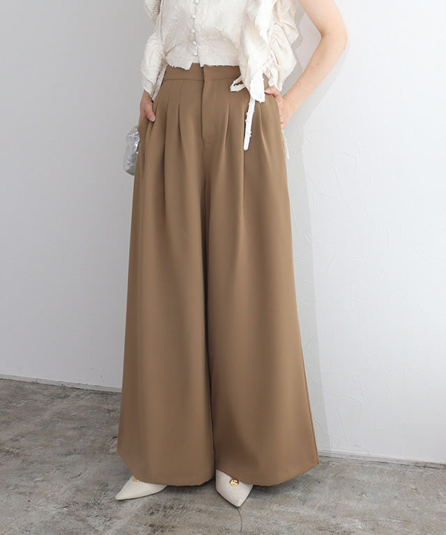 クラム ECLAM タックデザインワイドパンツ （ライトベージュ） ライトベージュ