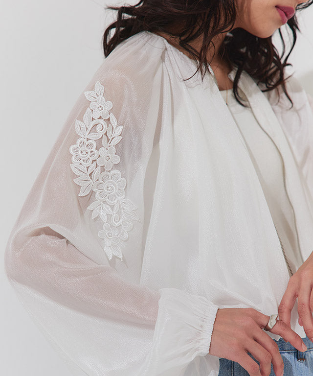 クラム ECLAM レース刺繍バルーンショートブルゾン （ブラック） ブラック