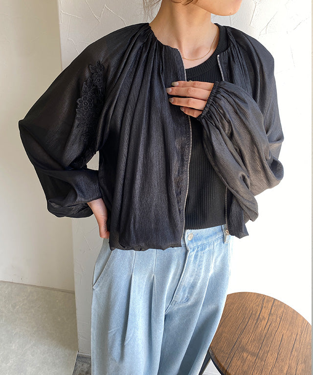 クラム ECLAM レース刺繍バルーンショートブルゾン （ブラック） ブラック