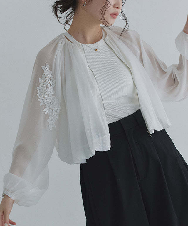 クラム ECLAM レース刺繍バルーンショートブルゾン （ブラック） ブラック
