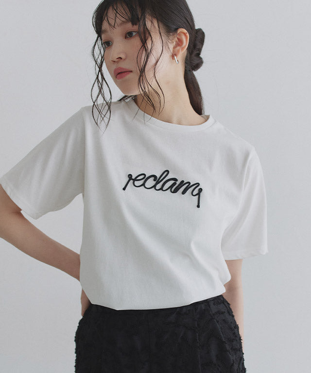 クラム ECLAM コード刺繍ロゴTシャツ （チャコール×オフホワイト） チャコール×オフホワイト