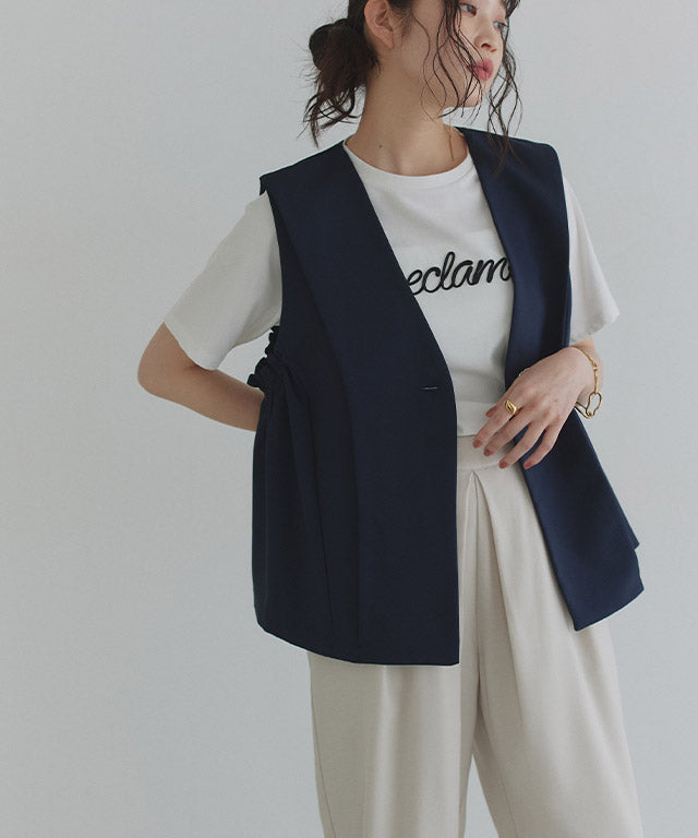 クラム ECLAM コード刺繍ロゴTシャツ （チャコール×オフホワイト） チャコール×オフホワイト