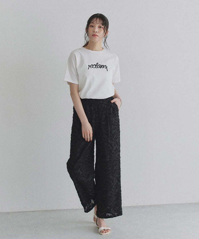 クラム ECLAM コード刺繍ロゴTシャツ （チャコール×オフホワイト） チャコール×オフホワイト