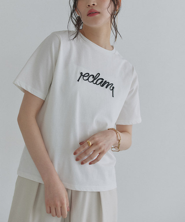 クラム ECLAM コード刺繍ロゴTシャツ （オフホワイト×ブラック） オフホワイト×ブラック