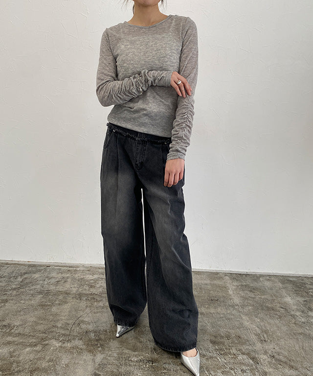 クラム ECLAM フリンジデザインデニムパンツ （グレー） グレー
