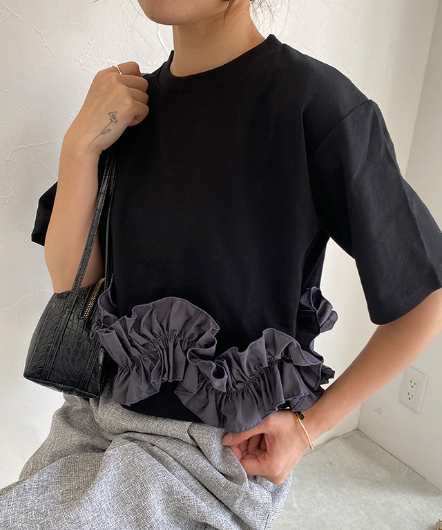クラム ECLAM フリルドッキングトップス （ブラック×チャコール） ブラック×チャコール