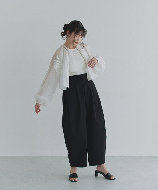 クラム ECLAM フリンジジャカードタックパンツ （アイボリー） アイボリー