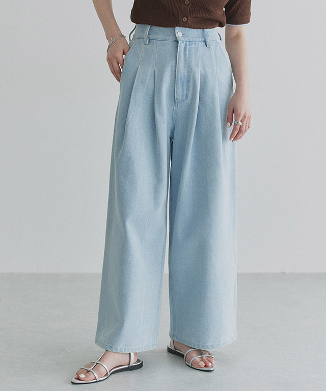 クラム ECLAM タックデザインデニムパンツ （ブリーチ） ブリーチ