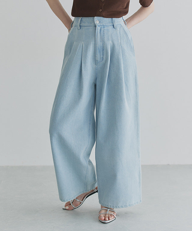 クラム ECLAM タックデザインデニムパンツ （ブリーチ） ブリーチ