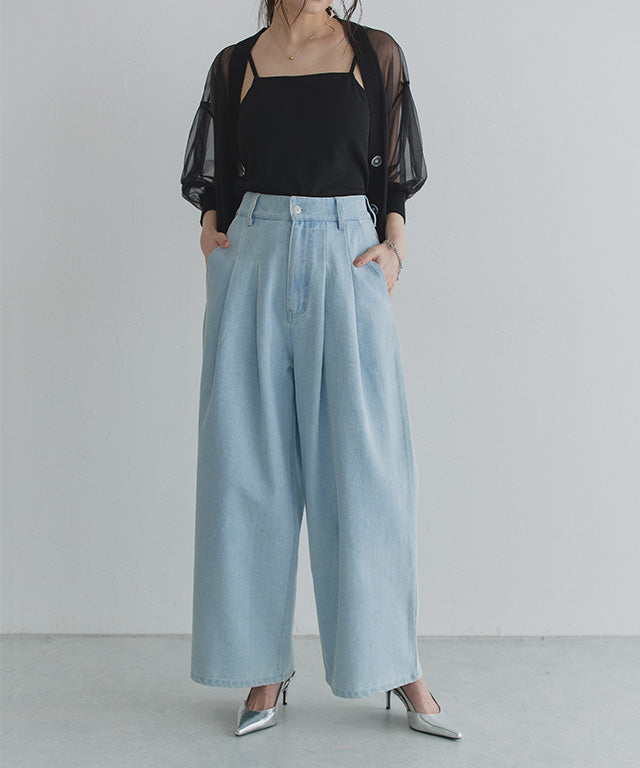 クラム ECLAM タックデザインデニムパンツ （ブリーチ） ブリーチ