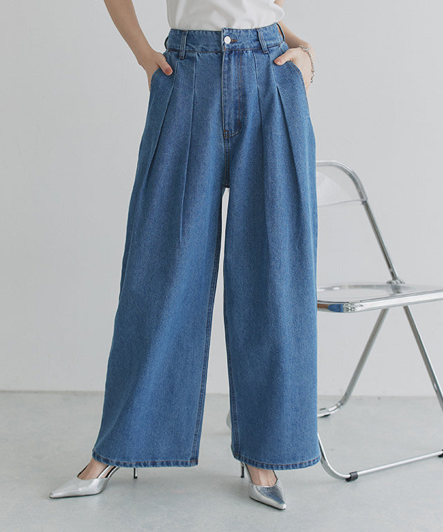 クラム ECLAM タックデザインデニムパンツ （ブリーチ） ブリーチ