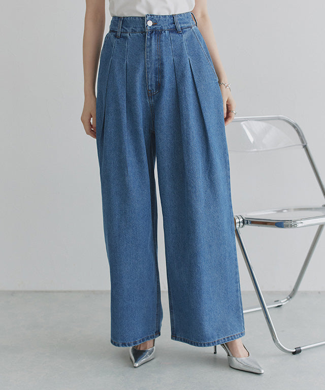 クラム ECLAM タックデザインデニムパンツ （ブリーチ） ブリーチ