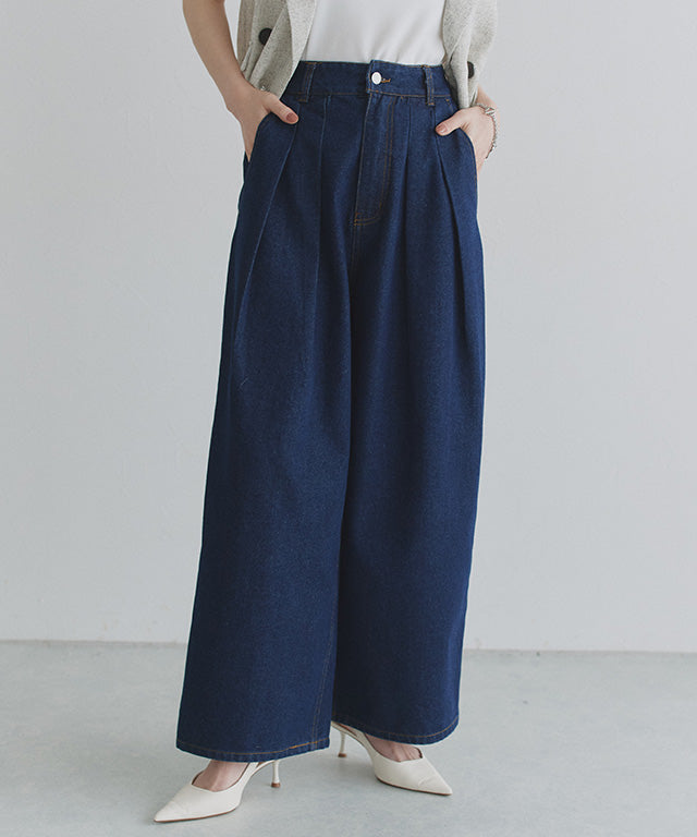 クラム ECLAM タックデザインデニムパンツ （ブリーチ） ブリーチ