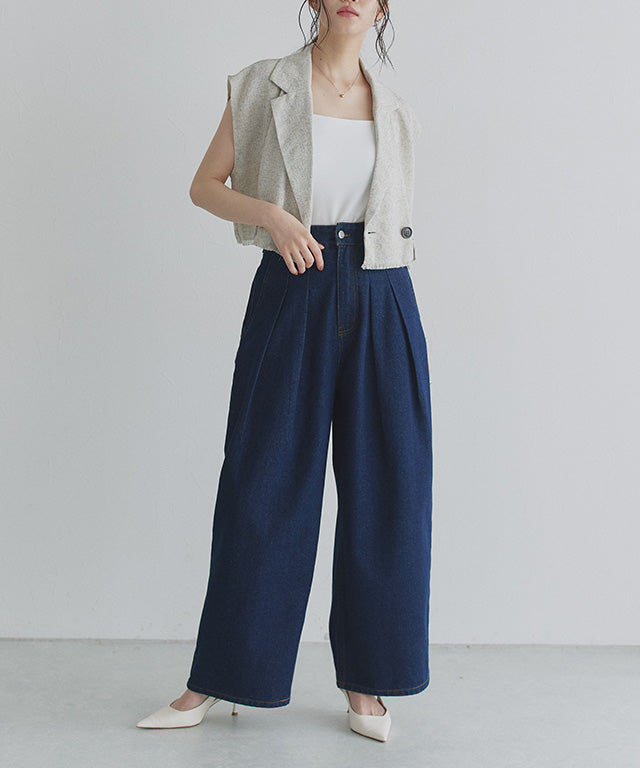 クラム ECLAM タックデザインデニムパンツ （ブリーチ） ブリーチ