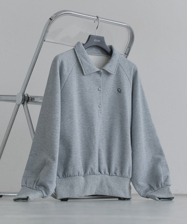 クラム ECLAM ラメ入り刺繍ポロスウェット （杢グレー） 杢グレー