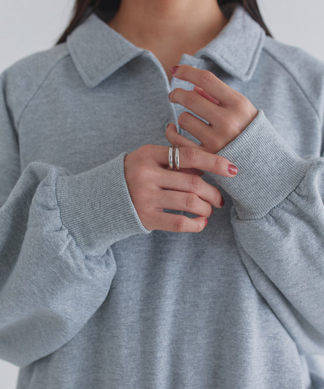 クラム ECLAM ラメ入り刺繍ポロスウェット （杢グレー） 杢グレー
