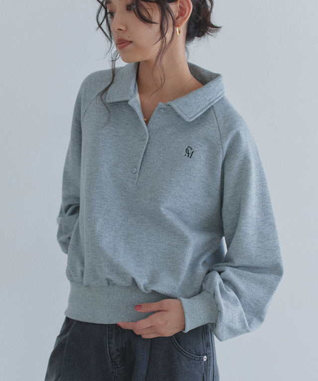 クラム ECLAM ラメ入り刺繍ポロスウェット （杢グレー） 杢グレー