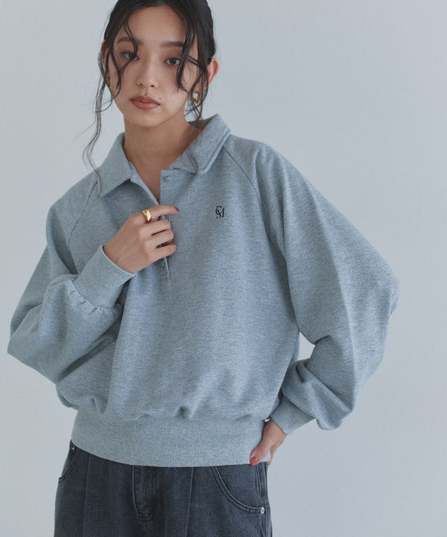 クラム ECLAM ラメ入り刺繍ポロスウェット （杢グレー） 杢グレー