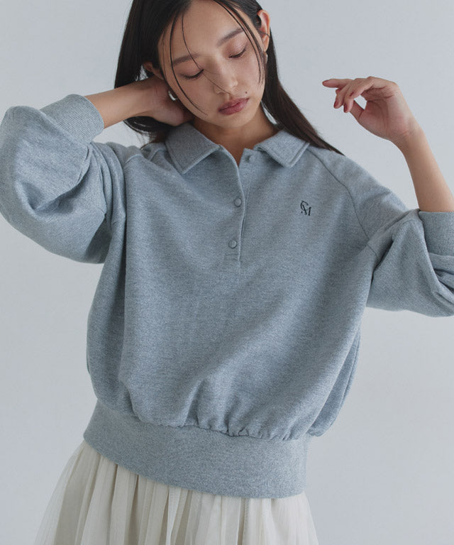 クラム ECLAM ラメ入り刺繍ポロスウェット （杢グレー） 杢グレー