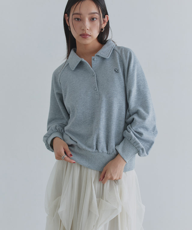 クラム ECLAM ラメ入り刺繍ポロスウェット （杢グレー） 杢グレー