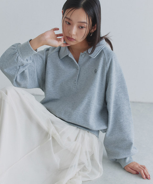 クラム ECLAM ラメ入り刺繍ポロスウェット （杢グレー） 杢グレー