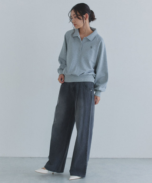 クラム ECLAM ラメ入り刺繍ポロスウェット （杢グレー） 杢グレー