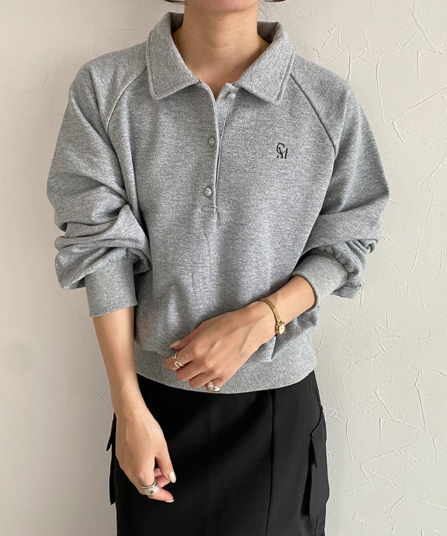 クラム ECLAM ラメ入り刺繍ポロスウェット （杢グレー） 杢グレー