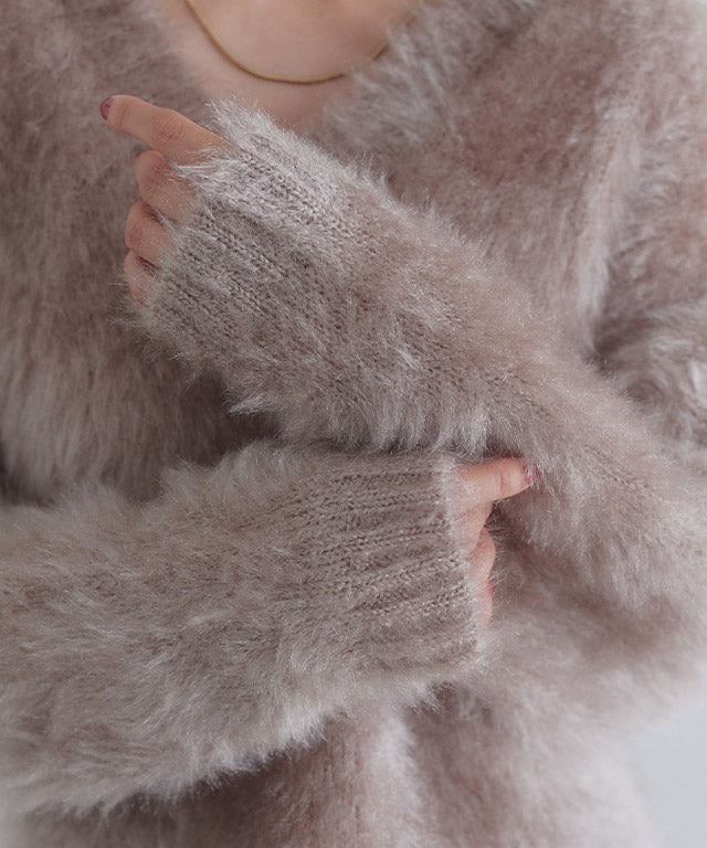 クラム ECLAM シャギーVネックニット （アイボリー） アイボリー