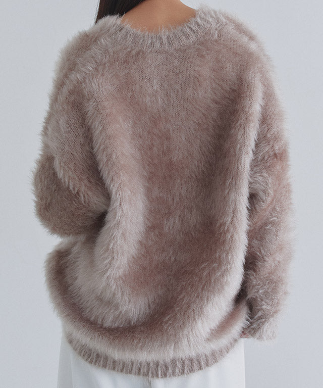 クラム ECLAM シャギーVネックニット （アイボリー） アイボリー