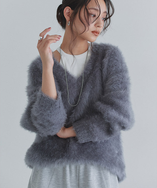 クラム ECLAM シャギーVネックニット （アイボリー） アイボリー