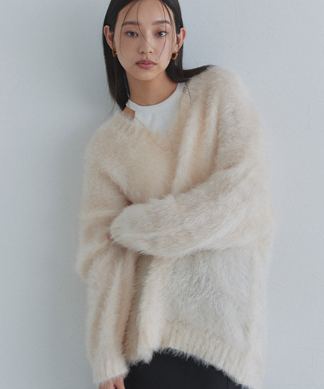 クラム ECLAM シャギーVネックニット （アイボリー） アイボリー