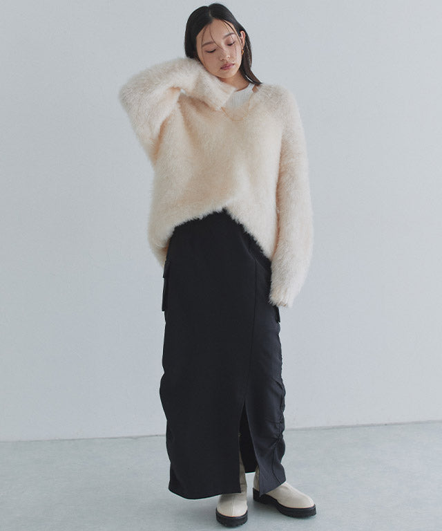 クラム ECLAM シャギーVネックニット （アイボリー） アイボリー