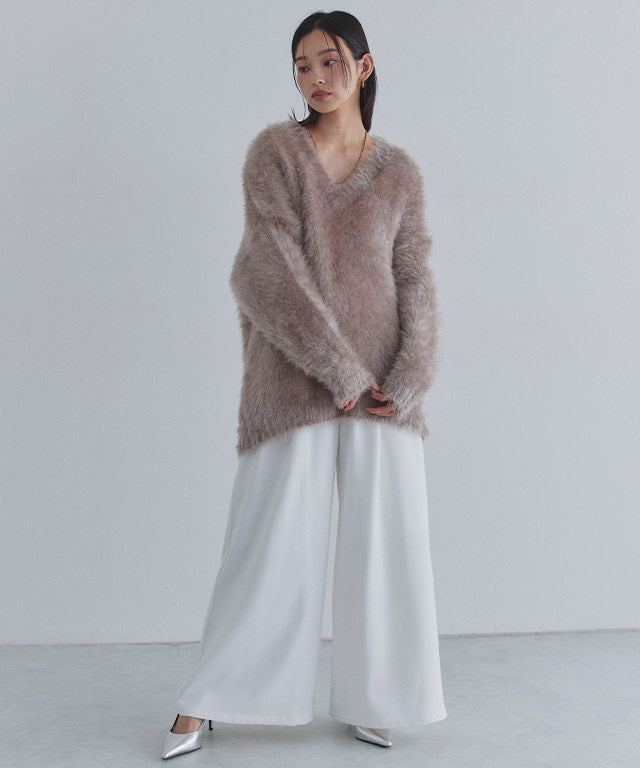 クラム ECLAM シャギーVネックニット （アイボリー） アイボリー