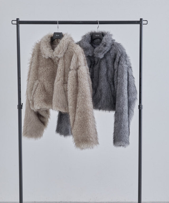 クラム ECLAM フェイクファージップアップブルゾン （グレー） グレー